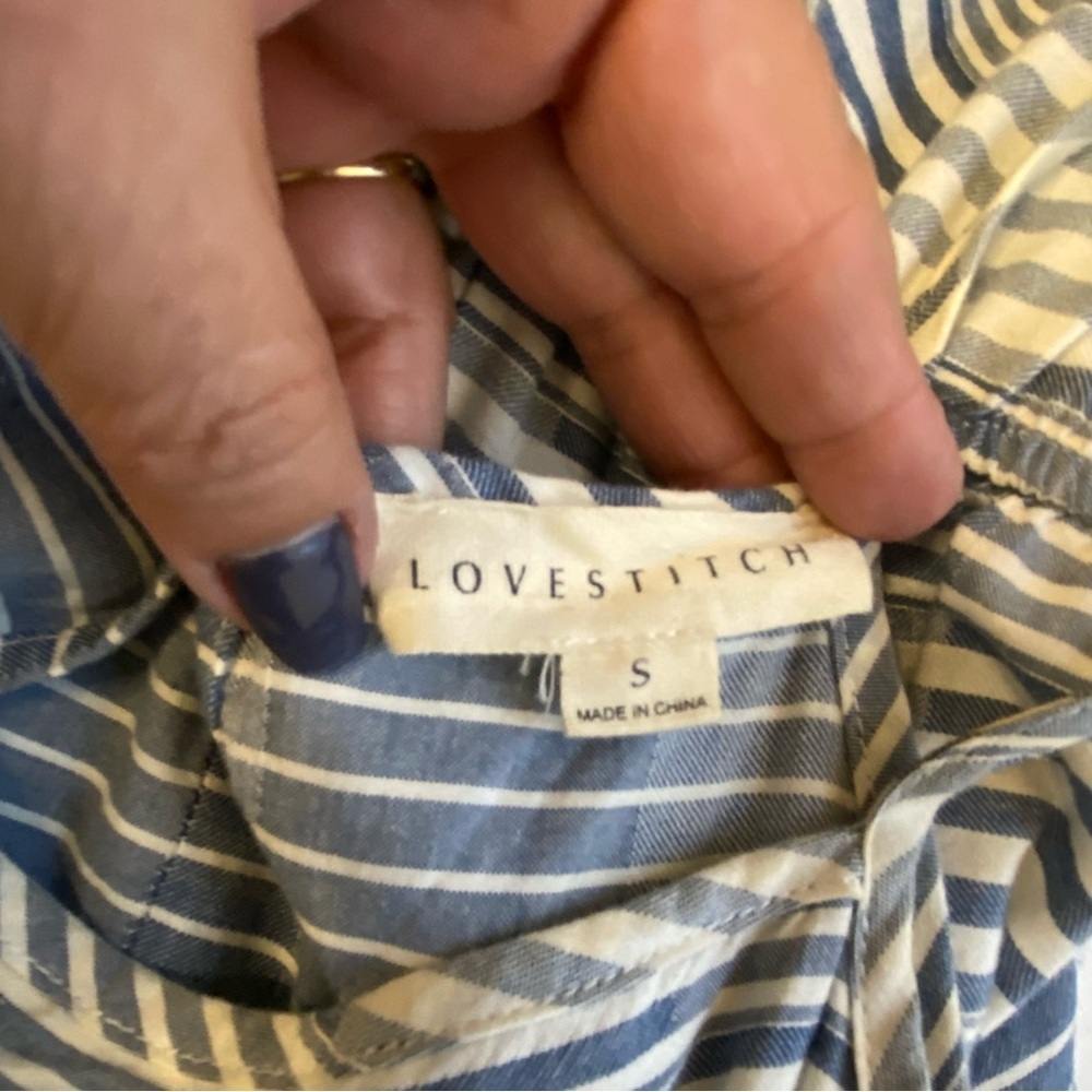 Lovestitch Wide Leg Striped Boho Romper Jumpsuit w/Front Tie Pockets 100% Cotton - Picture 11 of 15